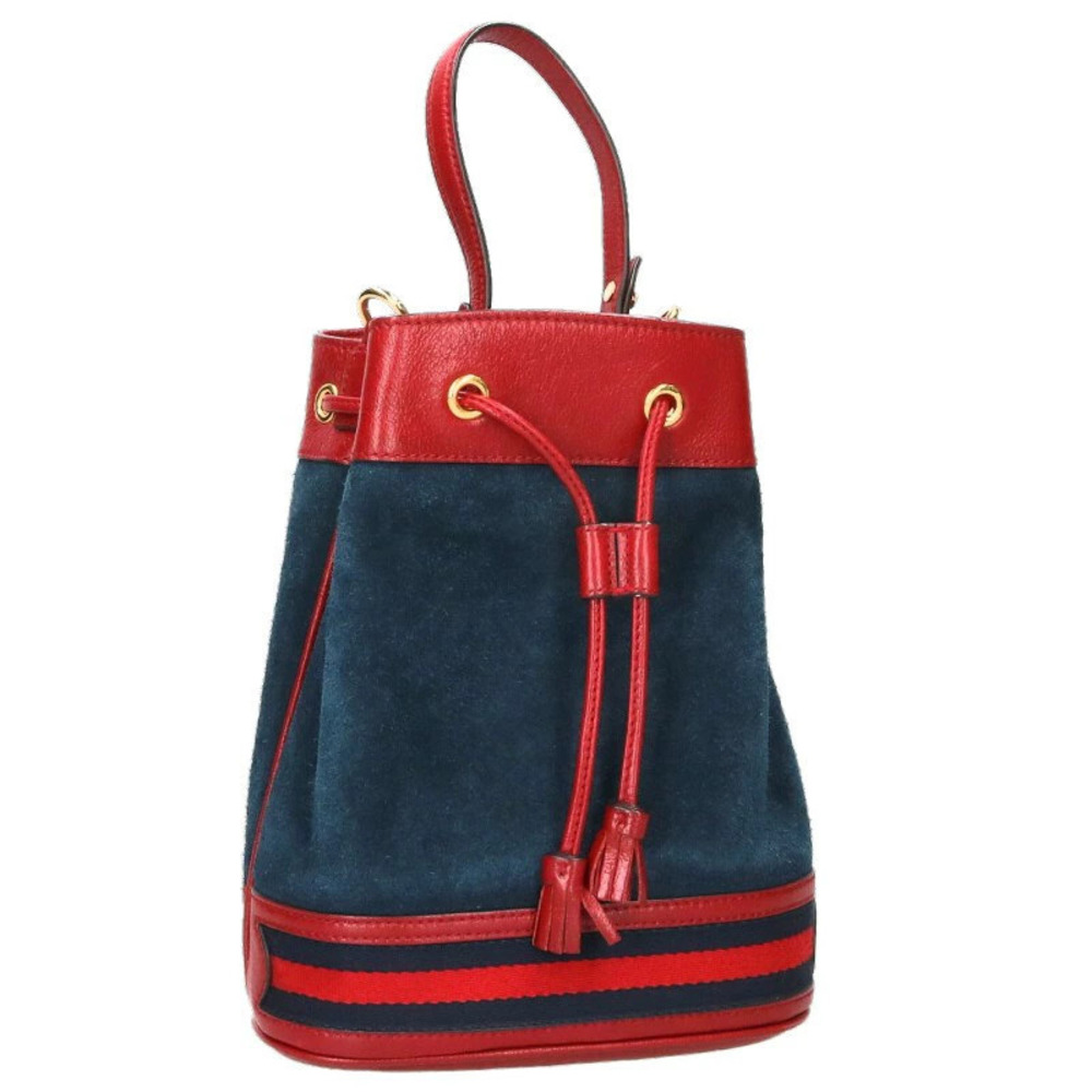 Gucci Suede Shoulder Bag Navy Blue Red